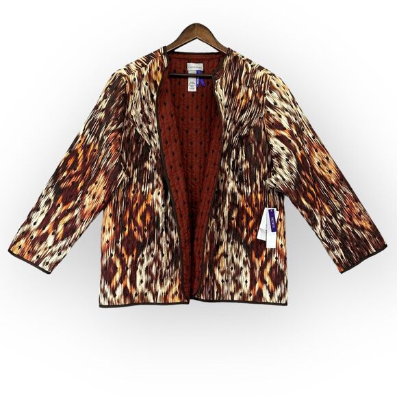 Catherines Open Front Cardigan Women Size 3XWP Brown‎ Tribal Boho NWT - Picture 1 of 13